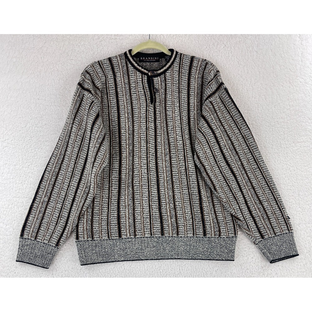 Brandini Le Collezioni Sweater Mens Medium Brown Wool‎ Blend Made in Italy LS